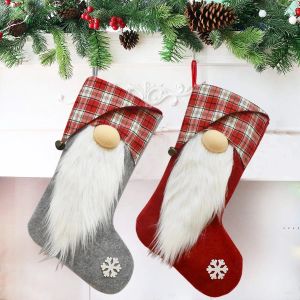 Bas de noël à suspendre, chaussettes à bonbons, décorations personnalisées à carreaux du père noël, cadeaux de vacances pour fête de famille, par mer, 925