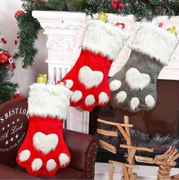 Medias de Navidad Cute Dog Paw Stocking Niños Niños Regalos de Navidad Bolsas de dulces Decoraciones para árboles de Navidad Fiesta en casa decorativa DHC339