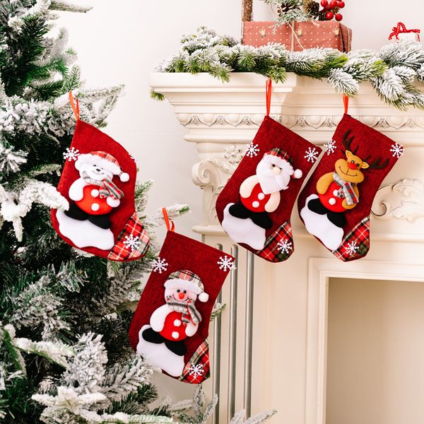 Medias de Navidad Decoración Árboles Adornos Decoraciones para fiestas Santa Snow Elk Design Stocking Candy Calcetines Bolsas Regalos de Navidad Bolsa LYX135