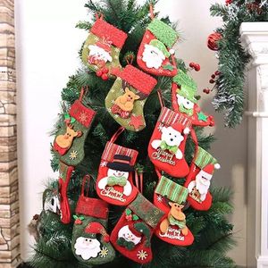 Kerstkousen stoffen Santa Claus Sock cadeau Kinderen Candy Bag Snowman Deer Pocket Hangende kerstboom Ornament Nieuwjaar BBB16643