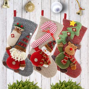 Bas de Noël Laine Tricotée Grandes Chaussettes Arbre De Cheminée Ornements Suspendus Pour La Décoration De Noël Bonbons Sac Cadeau