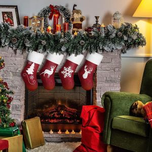 Bas de Noël Grands bas de Noël personnalisés de 18 pouces, décorations de bas de cheminée suspendues avec poignets en peluche pour fête de vacances, vente en gros 1019