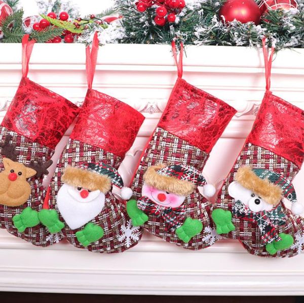 Bas de Noël Plaid Sacs-cadeaux de Noël Chaussettes suspendues en tissu Décorations d'ornement d'arbre de Noël Fournitures de festival 3 modèles BT514