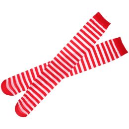 Bas de Noël rouges blancs rayés sur les chaussettes de genou cuistes hauts de bas de Noël de Noël à rayures pour filles