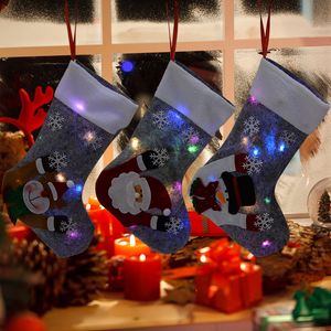 Bas de Noël chaussettes LED LED Up Snowman Santa Elk Bear Printing Bag de bonbons