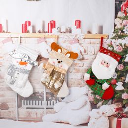 Kerstkousen Sokken Santa Claus Snowman Elk Glitter Geschenktas Kerstboom Hangende ornamenten Huisfeest Decoratie Candy Tassen Geschenken YFA3341