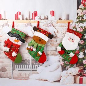 Bas de noël chaussettes père noël bonhomme de neige Elk paillettes sac cadeau arbre suspendus ornements fête à la maison bonbons sacs cadeaux