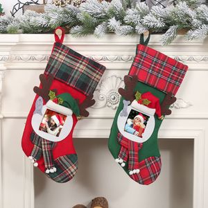 Kerstkousen met fotolijst Buffalo Plaid Kids Gift Tassen Holiday Party Xmas Tree Openhaard Decor Phjk2109