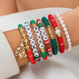 Kerst Stretch Armbanden Set Surfer Heishi Stapelbare Strengen Klei Kraal met Elastisch String Letter Boho Strand Vriendschapsarmbanden voor Vrouwen Meisjes Kerstcadeaus