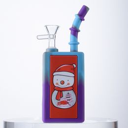 Style de Noël 14mm Femelle Joint Narguilé Bouteille De Boisson Perc Mini Petits Rigs Dab Rig Bongs En Silicone Avec Bol WP21123