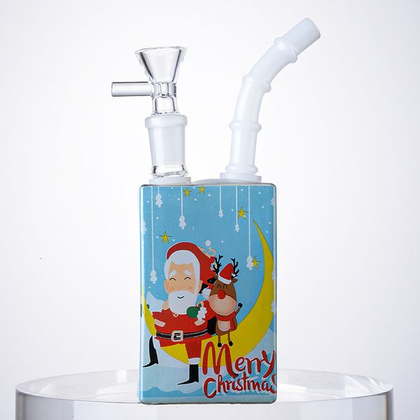 Estilo navideño Botella de bebida Hookah 7 pulgadas Mini Small Oil Dab Rigs Bongs de vidrio de Navidad Tubos de agua con juntas de 14 mm