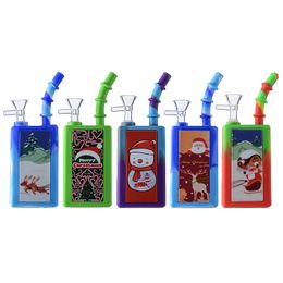 Style de Noël Mini petites plates-formes Silicone Bong bouteille de boisson narguilé Noël 14mm Joint femelle WP21123