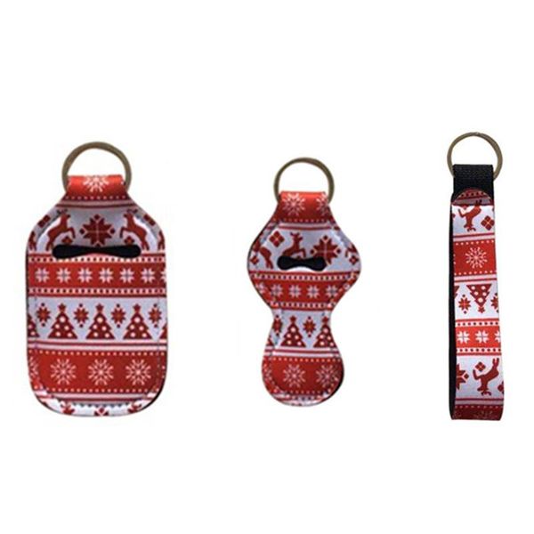 Styles de Noël 30ML Porte-bouteille de désinfectant pour les mains Porte-clés Sacs Porte-clés Chapstick Porte-bracelet en néoprène Porte-savon pour les mains en gros