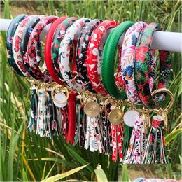 Styles de Noël Sun Flower / Drapeau Modèle En Cuir Wrap Glands Bracelets Porte-clés Bracelet Bracelet Gland Rond Bracelet Clé Goutte Delive Dhbne