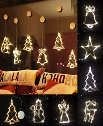 Luces navideñas con ventosas, campana navideña, muñeco de nieve, Ángel, luces colgantes, batería, luces navideñas con ventosas para ventana 3859856
