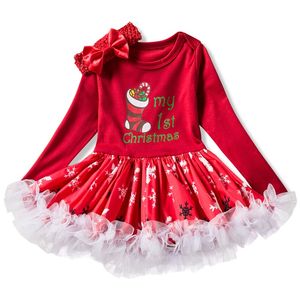 Kerstmisbenodigdheden jurk kinderen rok fashon sneeuwpop patroon print explosie jurk rok hoofddeksels tweedelige pak 1359 b3