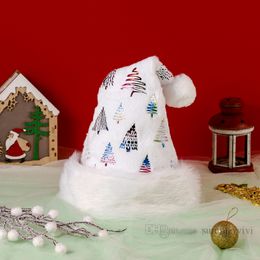 Suministros de Navidad sombrero de Navidad de felpa súper suave estampado en caliente con patrones de árboles pequeños de colores decoración de fiesta de Navidad Z4793
