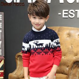 Pulls de Noël pour garçons Automne Elk Imprimer Enfants Garçon Vêtements À Manches Longues Double Épaissir Coton Tricot Enfants Pulls 3-9Y 210308