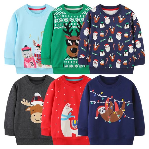 Sudaderas navideñas para niños y niñas 2024 Invierno Santa Claus Elk Jumper Top Moda para niños Jersey de manga larga Sudaderas con capucha para niños 240103