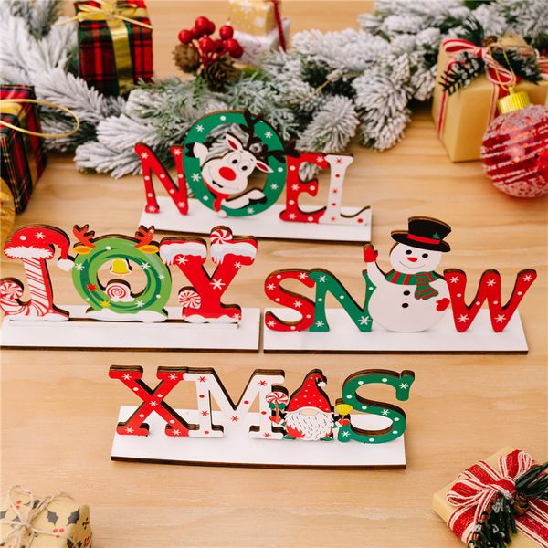 Décoration de Table de noël en bois, signe de joie du père noël, renne, vacances d'hiver, décor de dîner de noël, accessoires Photo KDJK2209