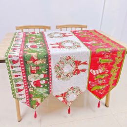 Chemin de table de Noël 33 * 180 cm / 13 * 71 pouces en tissu de coton polyester Tables à manger Fête de mariage Bonhomme de neige Elk Floral Nappe douce Decoratio