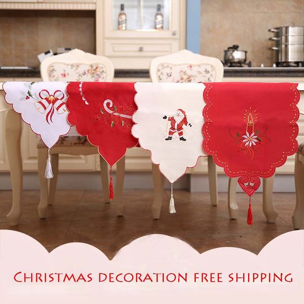 Corredor de mesa de Navidad 40 * 170 cm bordado Corredor de tabla de satén para la decoración de vacaciones de boda de Navidad Favor mesa de cena elegante mantel Déc