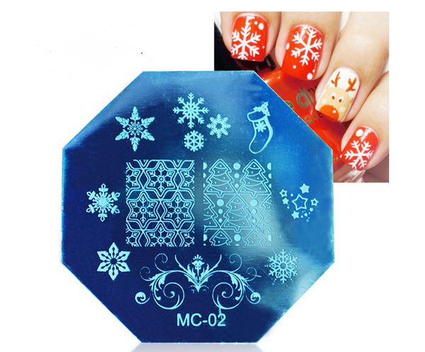 Plaques d'estampage d'ongles thème de noël en acier inoxydable, modèles de flocons de neige de noël, modèle d'art des ongles, plaque d'image, outils de manucure