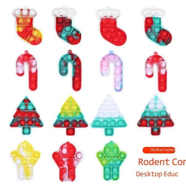 Tema de Navidad Push Bubble Simple Llavero Dedo Puzzle Juguetes Medias de Navidad Árbol Regalo Calcetines Burbujas de silicona por escritorio Educación temprana G83RAB63942387