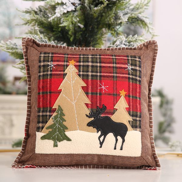 Noël jeter taie d'oreiller couvre Buffalo Plaid arbre de noël renne coussin cas maison canapé décorations 36cm KDJK2109