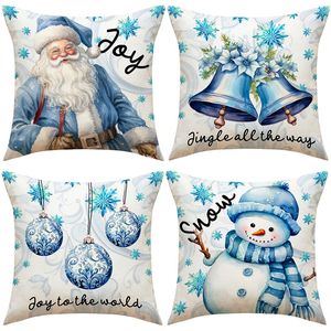 Housse de coussin de noël, imprimé de dessin animé, bonhomme de neige, décoration de salon, coussin d'oreiller du père noël