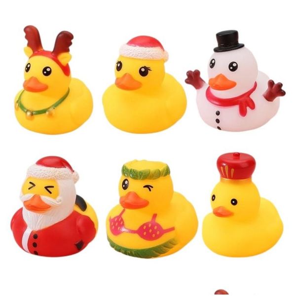 Jouet de Noël Décoration de voiture Fête de Noël Favorber Canard en caoutchouc Jouets de bain Enfants Canards assortis Vacances Baby Shower Bonhommes de neige Squeeze So Dhbdy