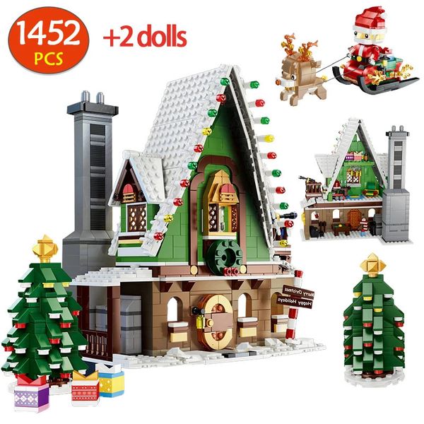 Fournitures de jouets de Noël 1452 pièces ville noël chalet modèle blocs de construction hiver maison de neige figurines du père noël briques jouets pour cadeaux de noël 231129
