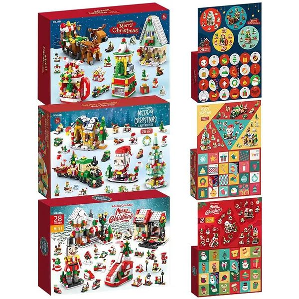 Suministros de juguetes navideños 2024 Caja de bloques de construcción de la serie navideña para regalo para niños Calendario de Adviento navideño de 24 días DIY Cascanueces Ladrillos de Papá Noel Modelo 231129