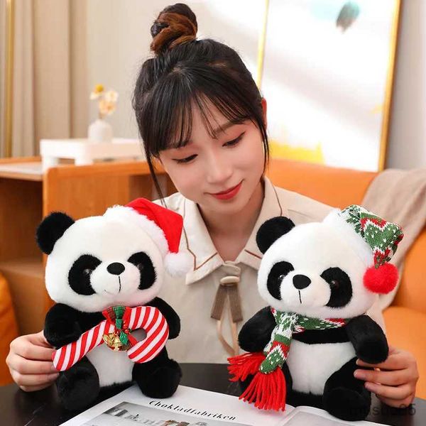 Fournitures de jouets de Noël 25 cm Panda jouets en peluche mignon Panda de Noël avec écharpe poupée peluche jouet pour enfants meilleur cadeau R231012