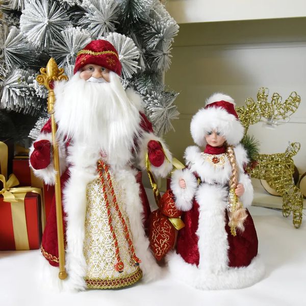 Fournitures de jouets de Noël 50 cm Père Noël Snow Maiden Seau à bonbons avec sac de rangement de musique Poupée en peluche Décoration de Noël Cadeaux Année Ornements Décor 231118