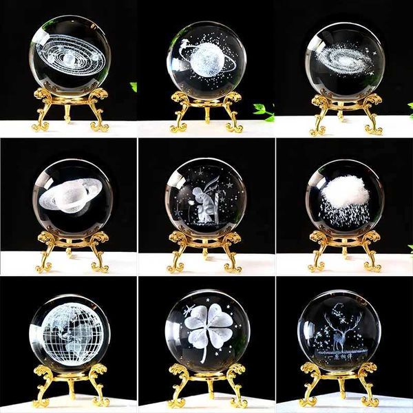 Suministros de juguetes de Navidad 60 mm Talla 3D Bola de cristal Pisapapeles con soporte Globo de cristal Esfera Feng Shui Estatuilla Decoración del hogar Adornos Regalo de Navidad YQ231006