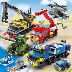 Kerst Speelgoedbenodigdheden 6IN1 Bouwstenen Stad Brandweer Auto Vrachtwagen Techniek Kraan Tank Helikopter Bricks Set Speelgoed voor Kinderen Kids 231202