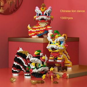 Fournitures de jouets de Noël série créative ornements de danse du lion de style chinois blocs de construction assemblés jouets à petites particules 231130