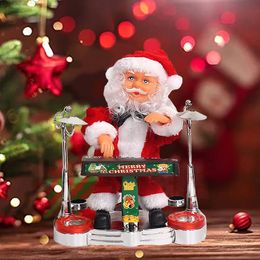 Suministros de juguetes de Navidad Música eléctrica Santa Claus Doll Play Drum Kit Baile Decoración de felpa Adornos Regalo 221111