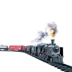Kerstspeelgoed Supplies Electric Smoke Simulation Classical Steam Train Track Trains Model Kids Truck For Boys Railway Railroad 230224