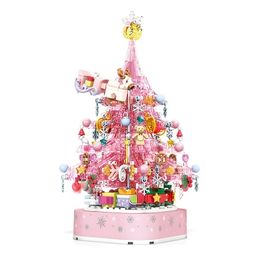 Suministros de juguetes navideños Exquisito árbol de Navidad rosa con bloques de rompecabezas de cristal Regalo perfecto para niños niñas Decoración navideña con hermosas luces 231130