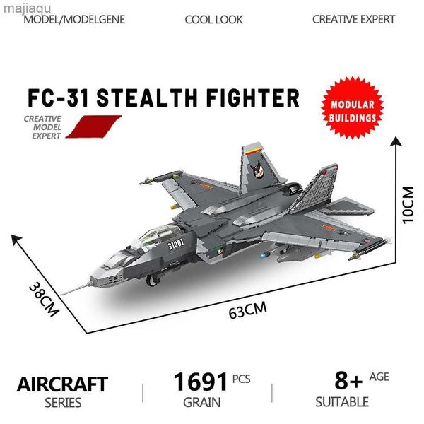 Suministros de juguetes de Navidad FC-31 Stealth Fighter serie militar modelo bloques de construcción MOC ejército aviones ladrillos de plástico juguetes para niños regalos de Navidad