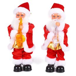 Fournitures de jouets de Noël Décorations de joyeux Noël pour la maison Musique électrique Poupée du Père Noël Glowing Swing Dancing Peluche Toy Xmas Navidad Noel Gift 231208
