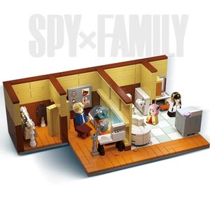 Kerstspeelgoedbenodigdheden MOC Anime Spy X Family Figuur Loid Anya Forger Action Model Kit Wc geheime kamer Blokken Set Kerstcadeaus Kinderspeelgoed voor jongens 231005