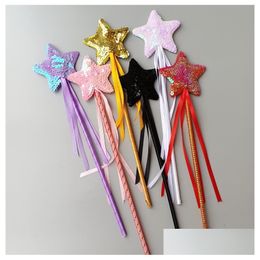 Kerstspeelgoedbenodigdheden Princess Fairy Wand Ribbon Sequins Star Elf Baton Angel Magic Stick Halloween Birthday Party Decorations 13 DHOLC