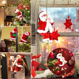 Kerstspeelgoedbenodigdheden Santa Claus klimmen op touwdecoratie Elektrische automatische pluche poppen speelgoed voor thuiswandramen hangende ornament jaar 220905