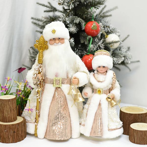 Fournitures de jouets de Noël Père Noël Poupées électriques en peluche Seau à bonbons avec musique Décoration de Noël Cadeau d'anniversaire pour enfants Navidad Accueil Ornements 231124