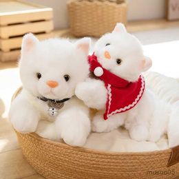 Kerstspeelgoed Simulatie Witte Kat Knuffel Schattig Knuffels Peluche-poppen Realistisch met bellen Mantel Kinderen R231012
