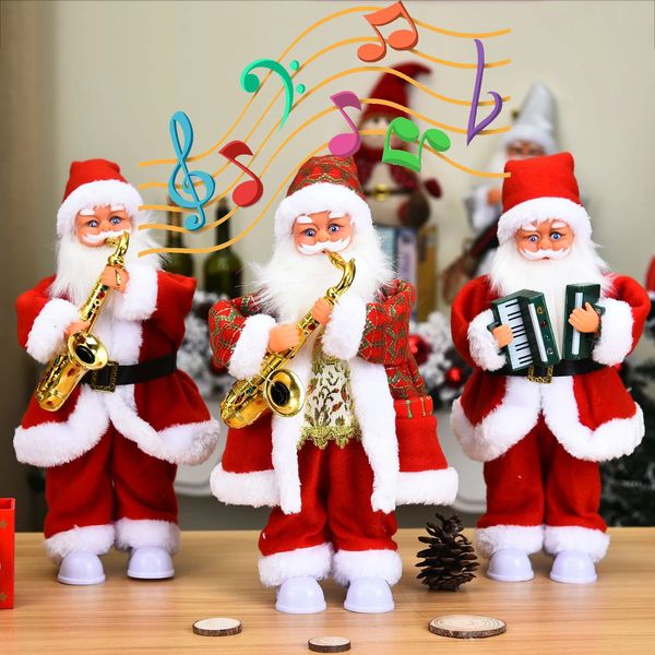 Fournitures de jouets de Noël Année Décorations de Noël pour la maison Jouet électrique avec musique 14 pouces Saxophone jouant du Père Noël Pieds blancs avec lumières 231208