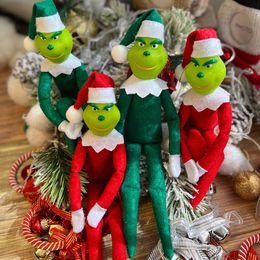 Jouet de Noël Le monstre de Noël en fourrure verte Tête en PVC avec corps en tissus non tissés Costume de Père Noël Rouge Vert Décoration de fête à la maison Cadeau pour enfants